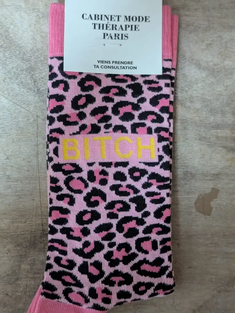 BITCH JAUNE LEOPARD ROSE  - CHAUSSETTES ADULTES