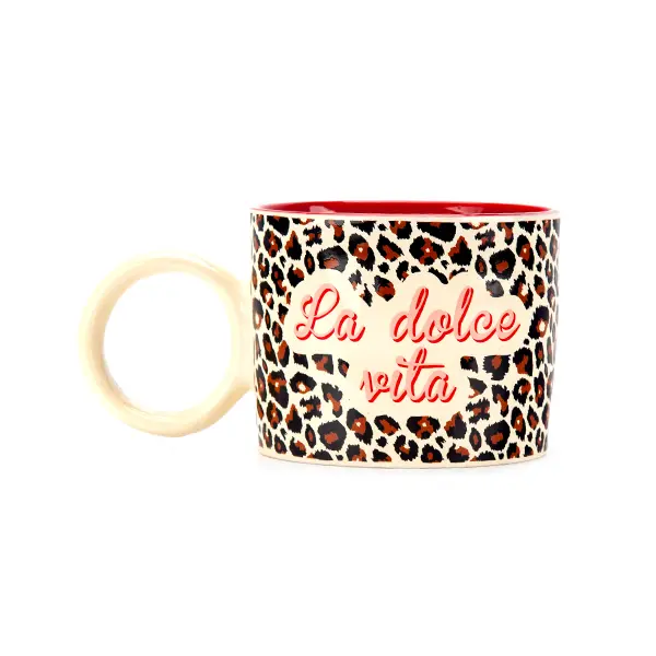 TASSE GRANDE -LA DOLCE VITA LEOPARD FOND ROUGE 