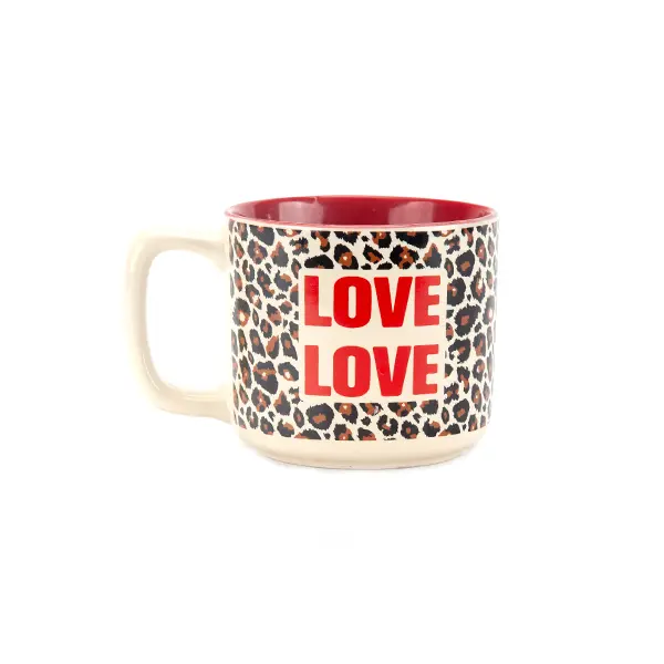 LOVE LOVE LÉOPARD FOND ROUGE  - TASSE MEDIUM