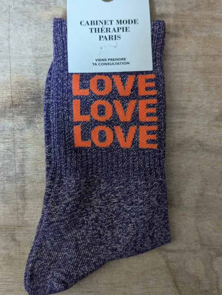 LOVE LOVE VIOLET/ORANGE  - CHAUSSETTES GLITTER ADULTES 