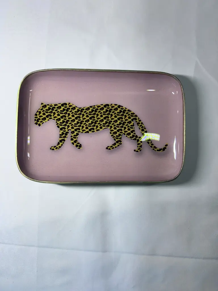 LÉOPARD ANIMAL FOND ROSE  - PETITS PLATEAUX 