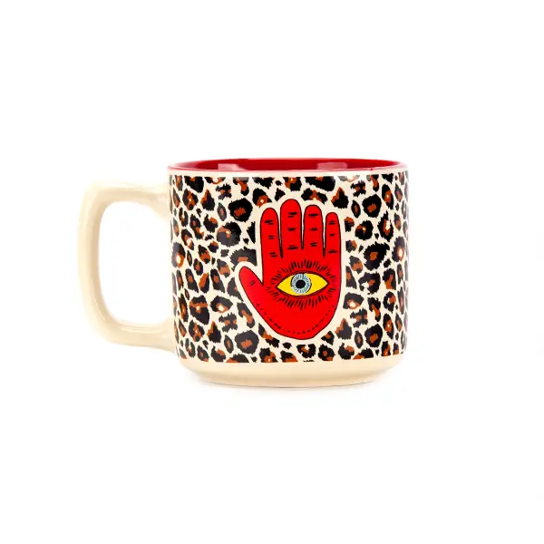 MAIN LÉOPARD FOND ROUGE  - TASSE MEDIUM