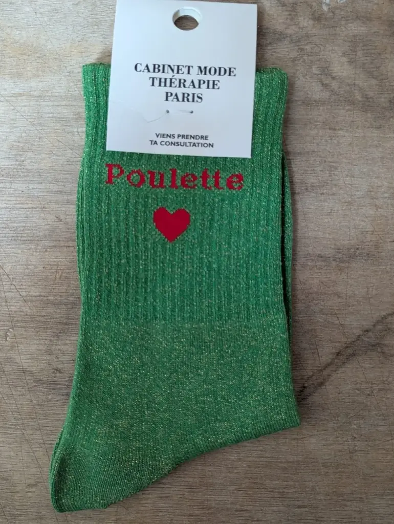 POULETTE VERT  - CHAUSSETTES GLITTER ADULTES 