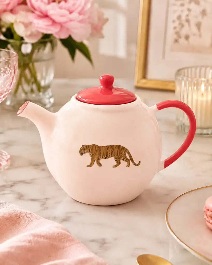 THÉIÈRE LEOPARD ANIMAL  - THÈIÈRE ROSE EN PORCELAINE