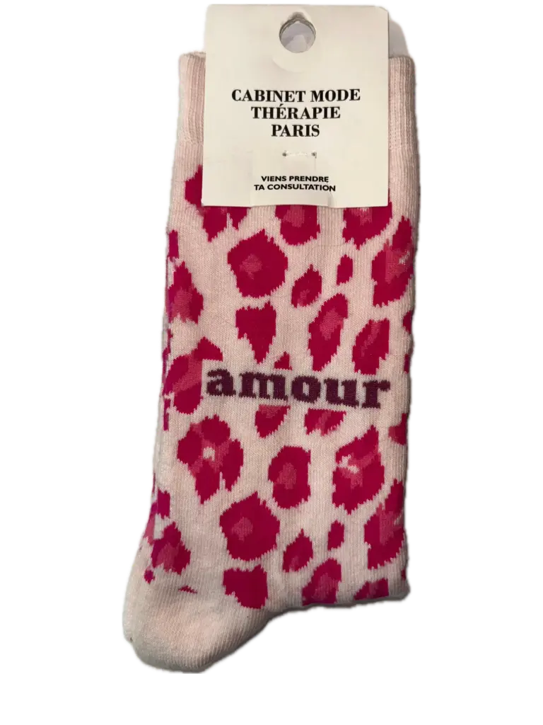 LEOPARD AMOUR BLANC ROSE - CHAUSSETTES ADULTES