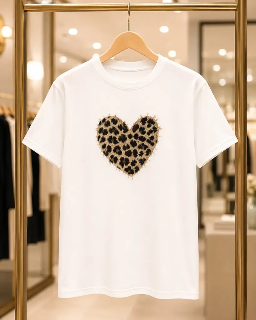 COEUR LEOPARD BLANC - TEE-SHIRT 