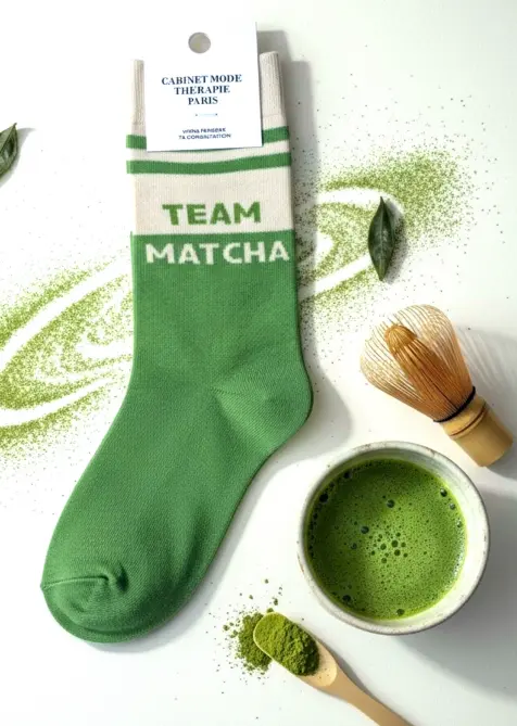 TEAM MATCHA VERT BEIGE - CHAUSSETTES ADULTES 