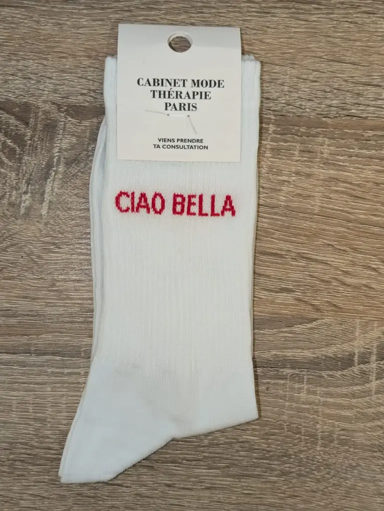 CIAO BELLA BLANCHE ecriture rouge - CHAUSSETTES ADULTES 