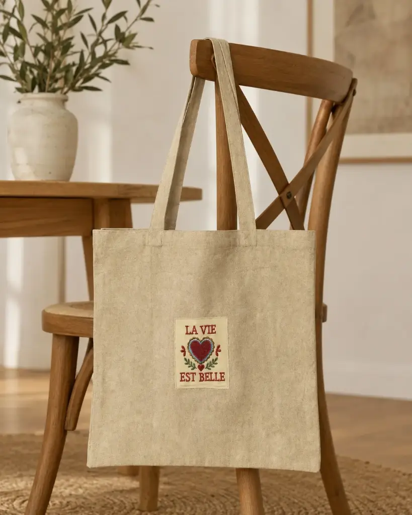 CABAS LA VIE EST BELLE BEIGE - CABAS 40X10X40 