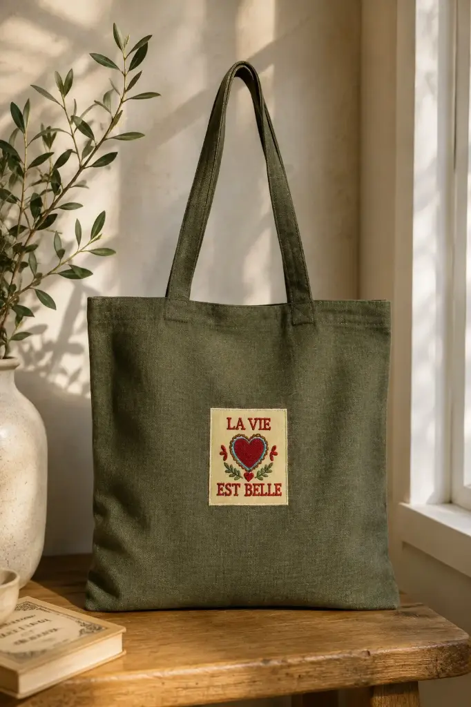 CABAS LA VIE EST BELLE KAKI - CABAS 40X10X40 