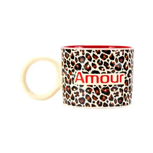TASSE GRANDE - AMOUR LEOPARD FOND ROUGE  