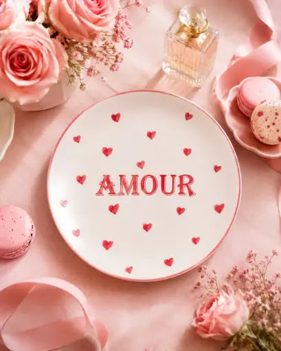 AMOUR PETITS CŒURS ASSIETTE ROSE  - ASSIETTES