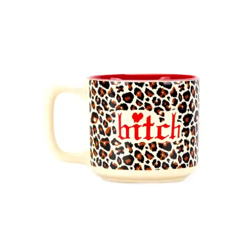 TASSE MEDIUM - BITCH LÉOPARD FOND ROUGE  