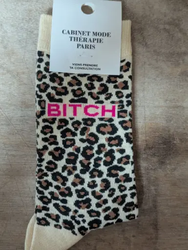 BITCH ROSE LÉOPARD BEIGE  - CHAUSSETTES ADULTES