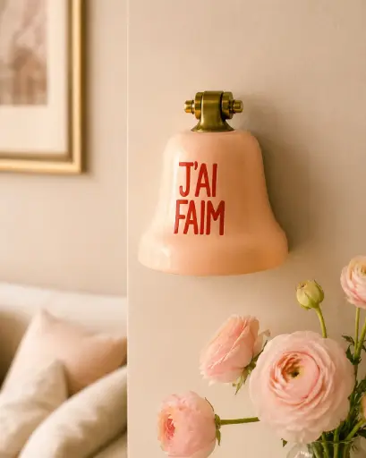 CLOCHE MURALE J'AI FAIM ROSE  - CLOCHES MURALES