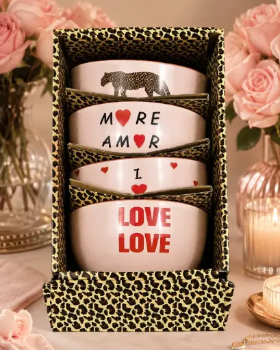 COFFRT BOL LÉOPARD/MORE AMORE/ I LOVE HUG/ LOVE LOVE  - COFFRET BOL