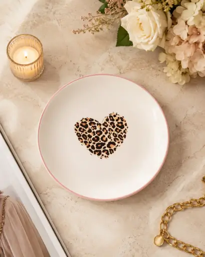 CŒUR LEOPARD ASSIETTE ROSE  - ASSIETTES