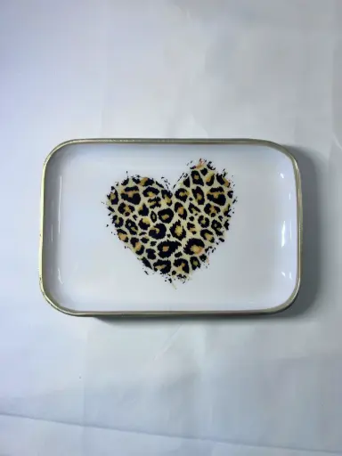 CŒUR LÉOPARD RECTANGULAIRE BLANC  - PETITS PLATEAUX