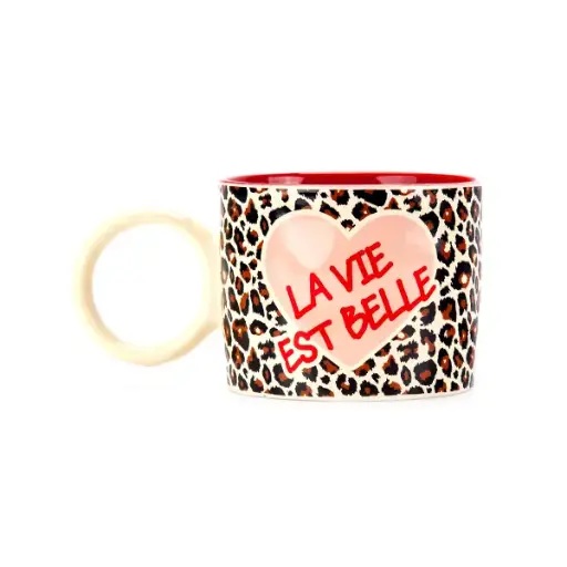  TASSE GRANDE - LA VIE EST BELLE LEOPARD FOND ROUGE  