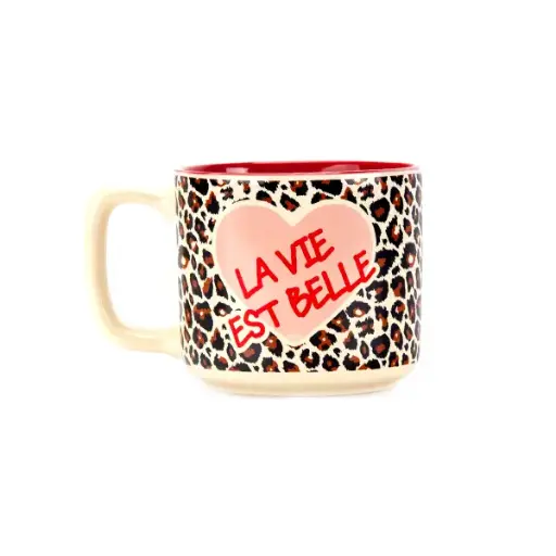 LA VIE EST BELLE LÉOPARD FOND ROUGE  - TASSE MEDIUM
