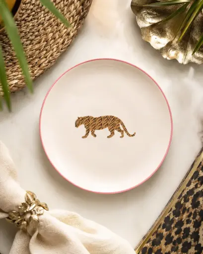LEOPARD ANIMAL ASSIETTE ROSE  - ASSIETTES