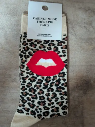 LEOPARD BEIGE BOUCHE  - CHAUSSETTES ADULTES