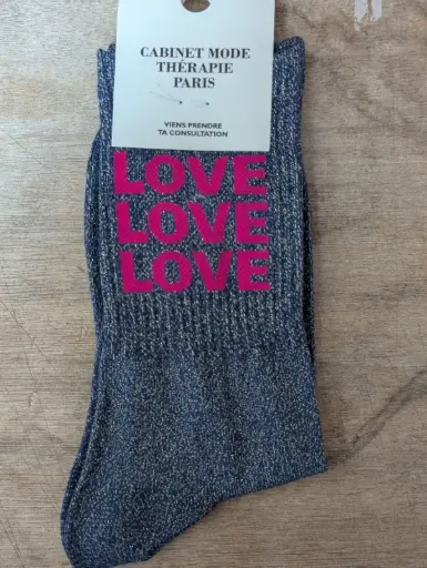 LOVE LOVE GRIS/ROSE  - CHAUSSETTES GLITTER ADULTES 