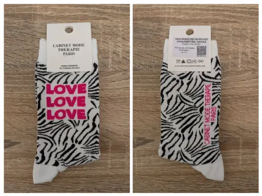 LOVE LOVE LOVE ZEBRE  - CHAUSSETTES ADULTES