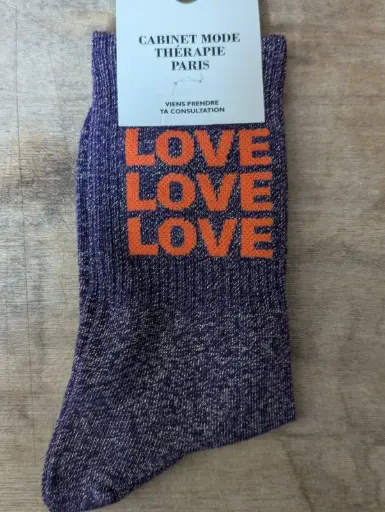 LOVE LOVE VIOLET/ORANGE  - CHAUSSETTES GLITTER ADULTES 