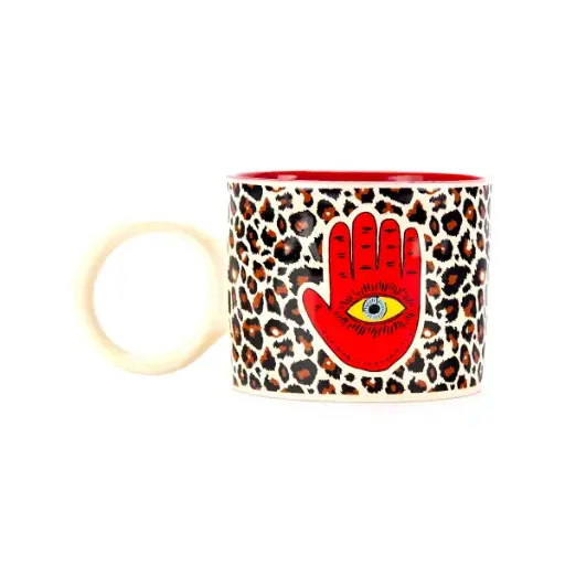 MAIN LEOPARD FOND ROUGE  - TASSE GRANDE