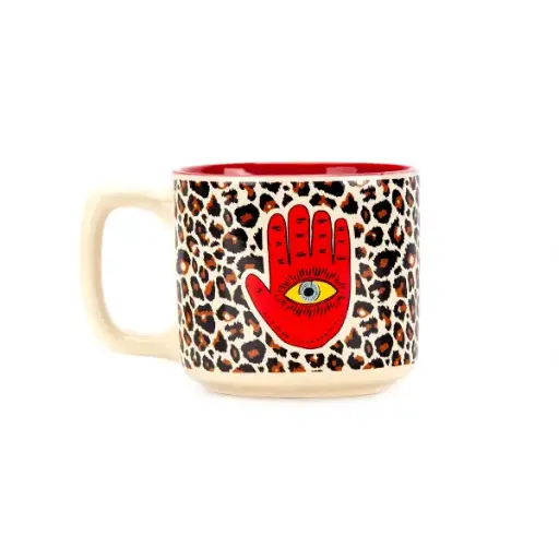 TASSE MEDIUM - MAIN LÉOPARD FOND ROUGE 