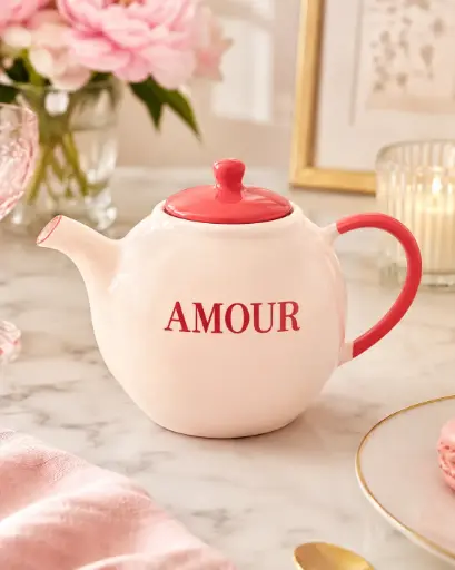 THÉIÈRE AMOUR  - THÈIÈRE ROSE EN PORCELAINE