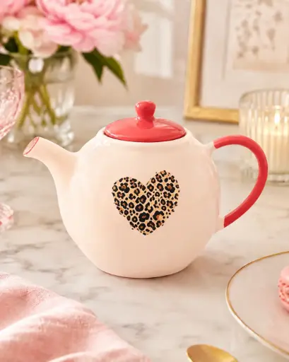 THÉIÈRE CŒUR LÉOPARD  - THÈIÈRE ROSE EN PORCELAINE