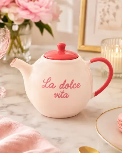 THÉIÈRE LA DOLCE VITA  - THÈIÈRE ROSE EN PORCELAINE