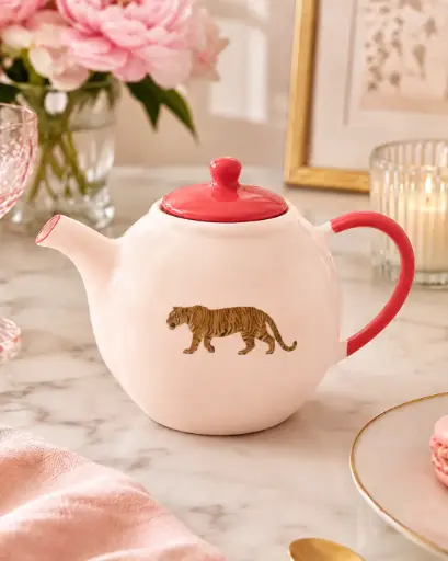 THÉIÈRE LEOPARD ANIMAL  - THÈIÈRE ROSE EN PORCELAINE