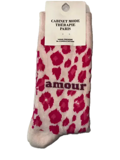 LEOPARD AMOUR BLANC ROSE - CHAUSSETTES ADULTES