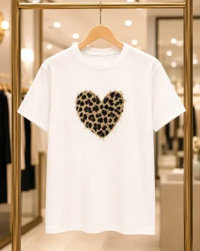 COEUR LEOPARD BLANC - TEE-SHIRT 