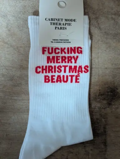 FUCKING MERRY CHRISTMAS BEAUTE BLANC - CHAUSSETTES ADULTE