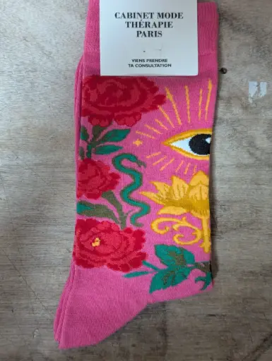 OEIL FLEURS ROSE - CHAUSETTES ADULTE