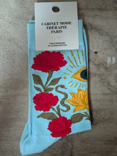 OEIL FLEURS BLEU CIEL - CHAUSETTES ADULTE 