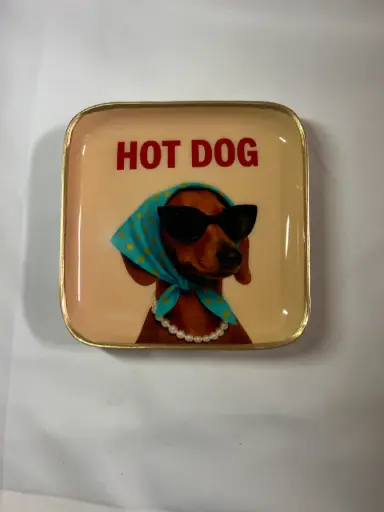 HOT DOG TECKEL LUNETTES- PETITS PLATEAUX  CARRE 12.5 X12.5 