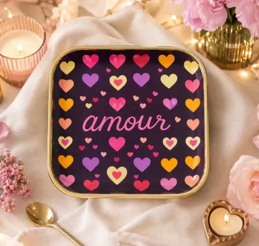 AMOUR COEURS - PETITS PLATEAUX  CARRE 12.5 X12.5 