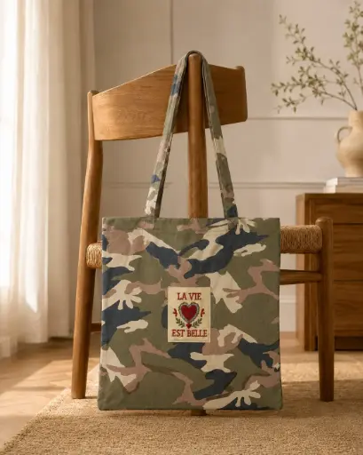 CABAS LA VIE EST BELLE CAMOUFLAGE - CABAS 40X10X40